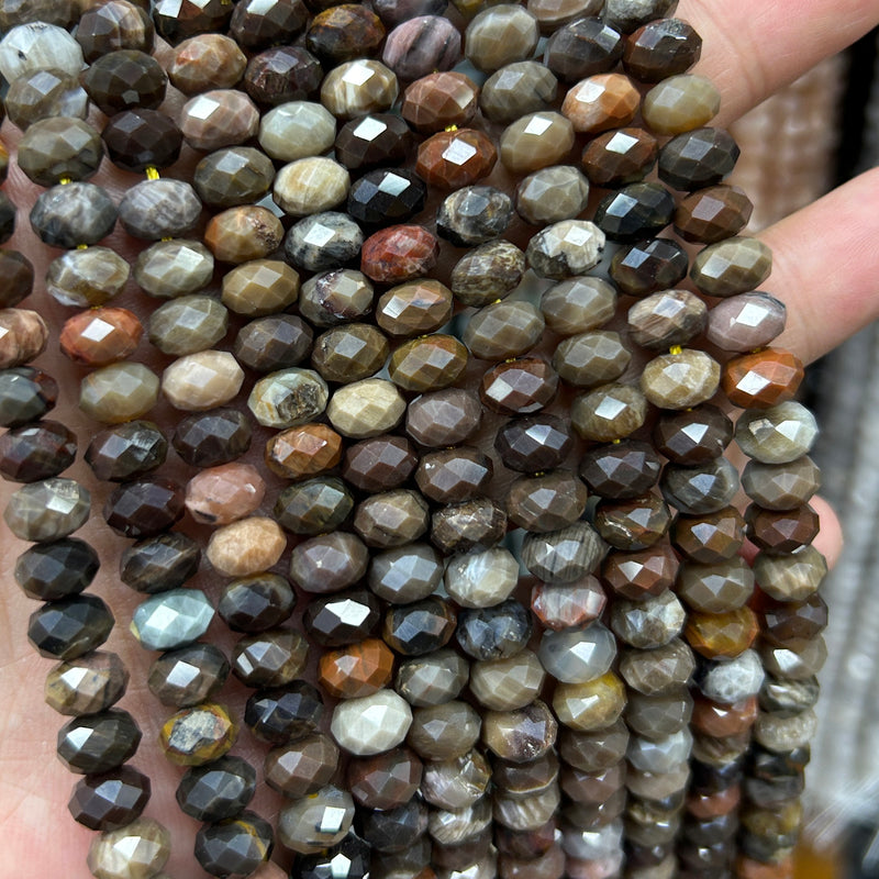 Petrified Wood Jasper Rondelle Faceted Beads 5x8mm 15''