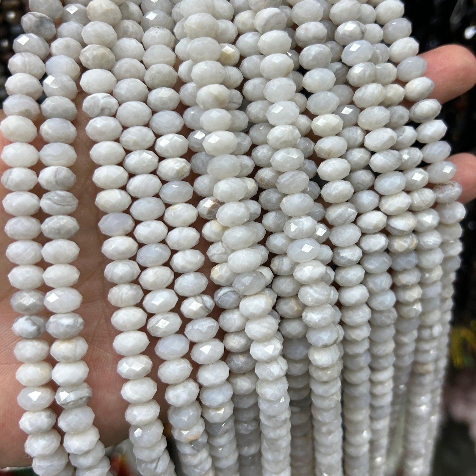 White Crazy Agate Rondelle Faceted Beads 5x8mm 15''