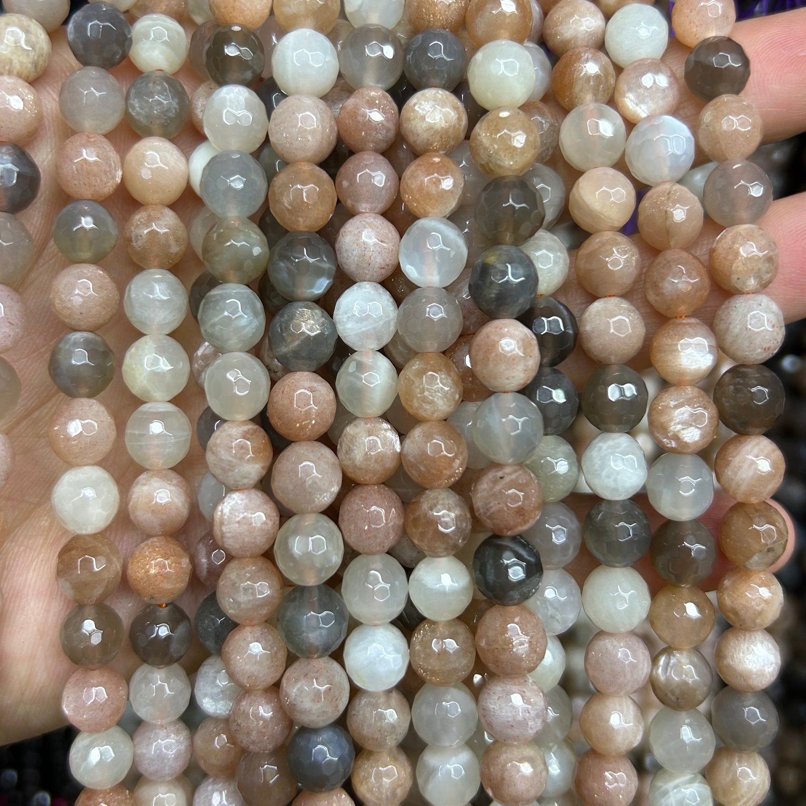 Mix Moonstone Sunstone Faceted Beads 6mm 8mm 10mm 15''
