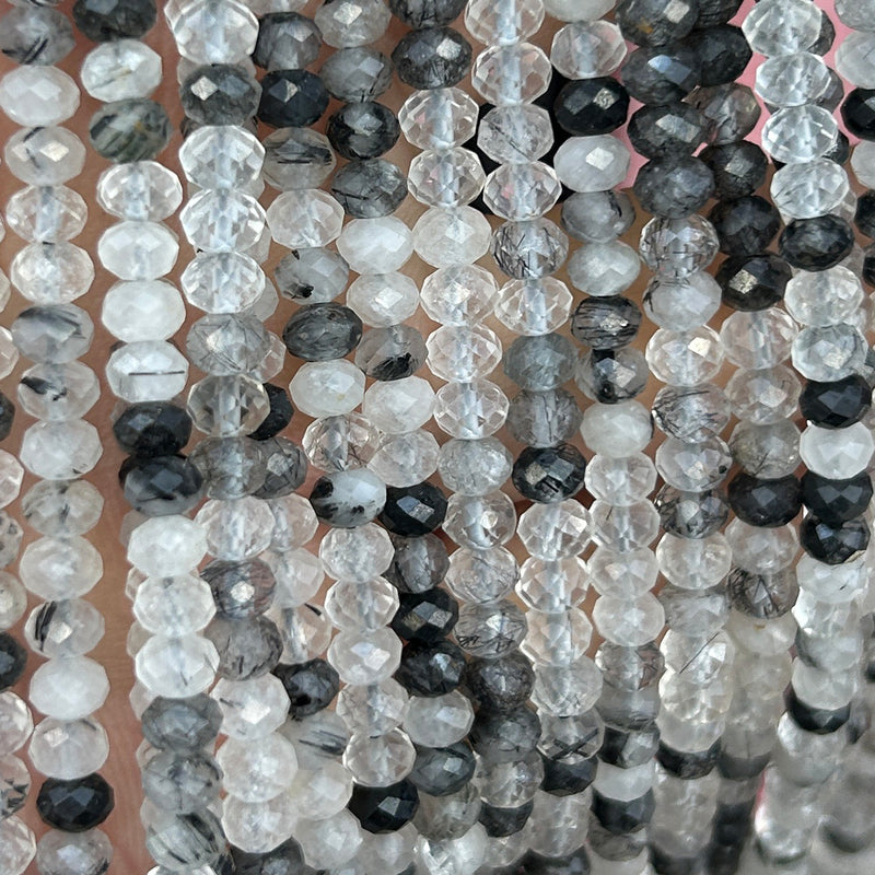 Black Rutilated Quartz Faceted Beads 15''