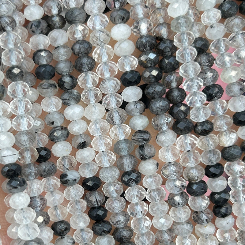 Black Rutilated Quartz Faceted Beads 15''