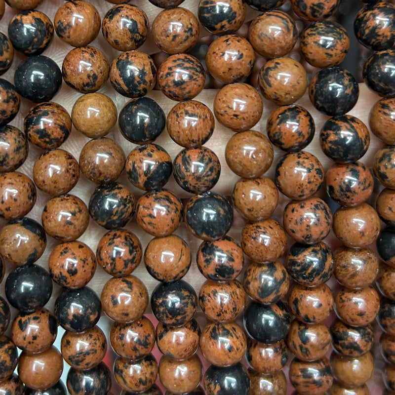Perles en pierre d'obsidienne acajou marron 4 mm 6 mm 8 mm 10 mm 12 mm 15''