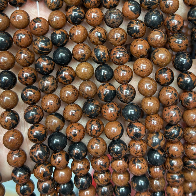 Perles en pierre d'obsidienne acajou marron 4 mm 6 mm 8 mm 10 mm 12 mm 15''