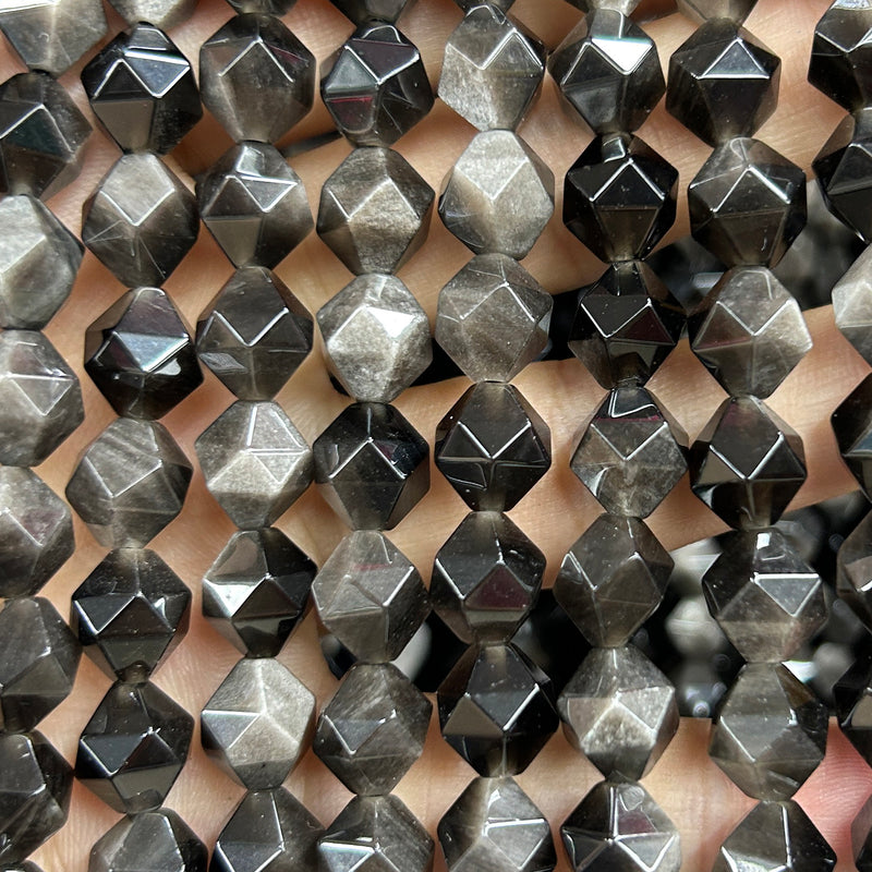 Silver Obsidian Nugget Faceted Beads 8mm 10mm 15''