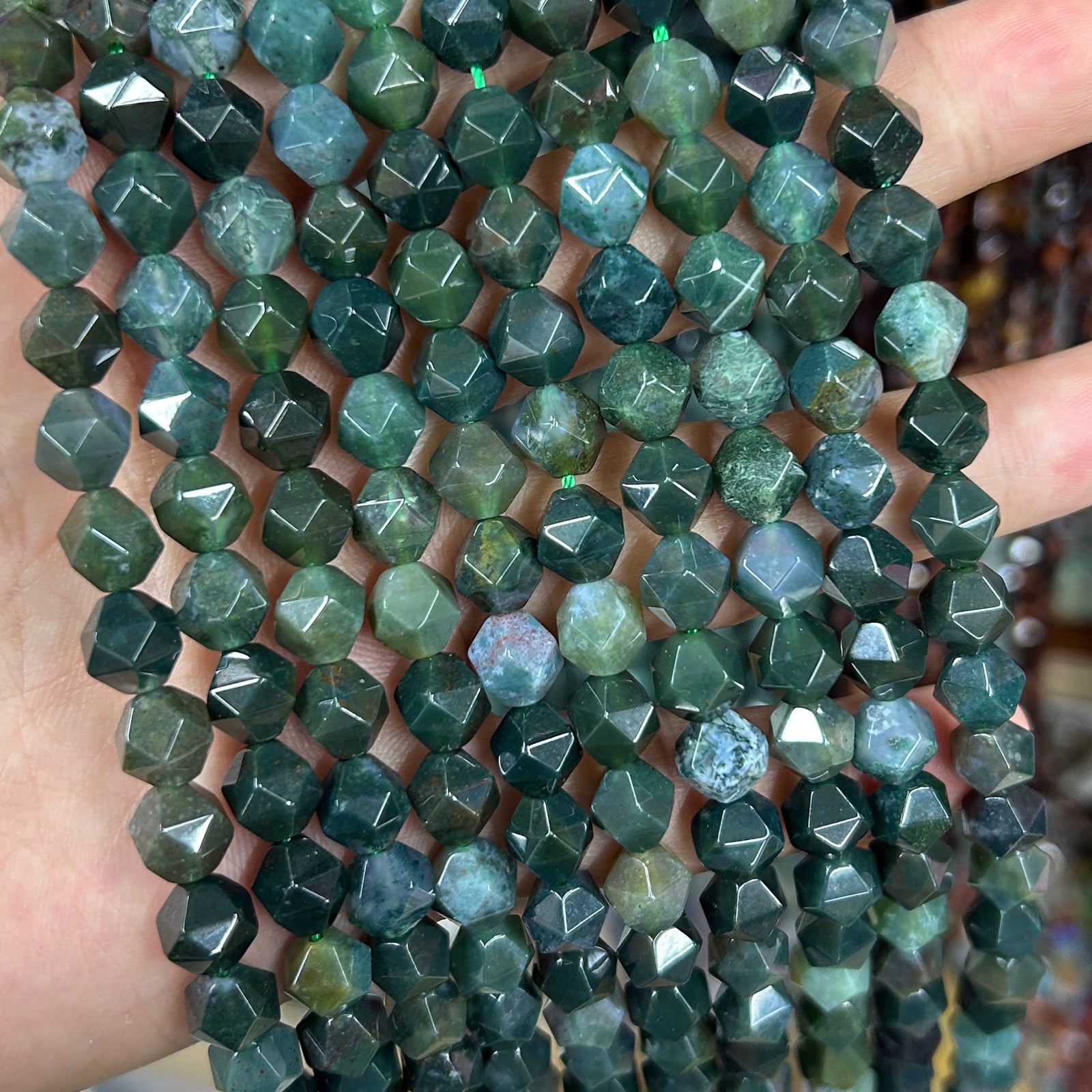 Moss Agate Nugget Faceted Beads 6mm 8mm 10mm 15''