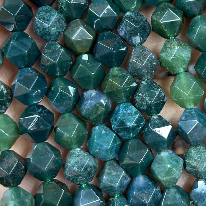 Moss Agate Nugget Faceted Beads 6mm 8mm 10mm 15''