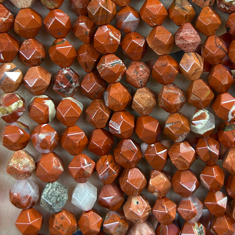 White Red Jasper Nugget Faceted Beads 8mm 15''