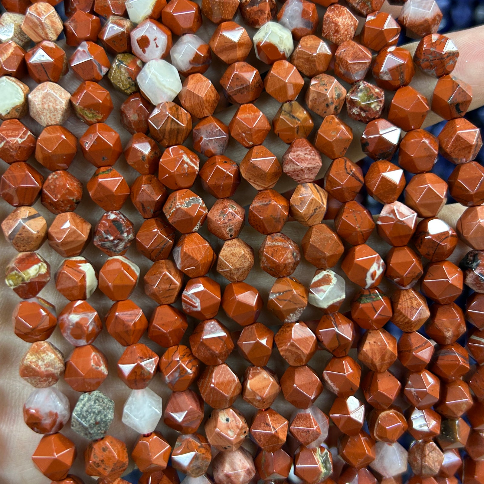 White Red Jasper Nugget Faceted Beads 8mm 15''