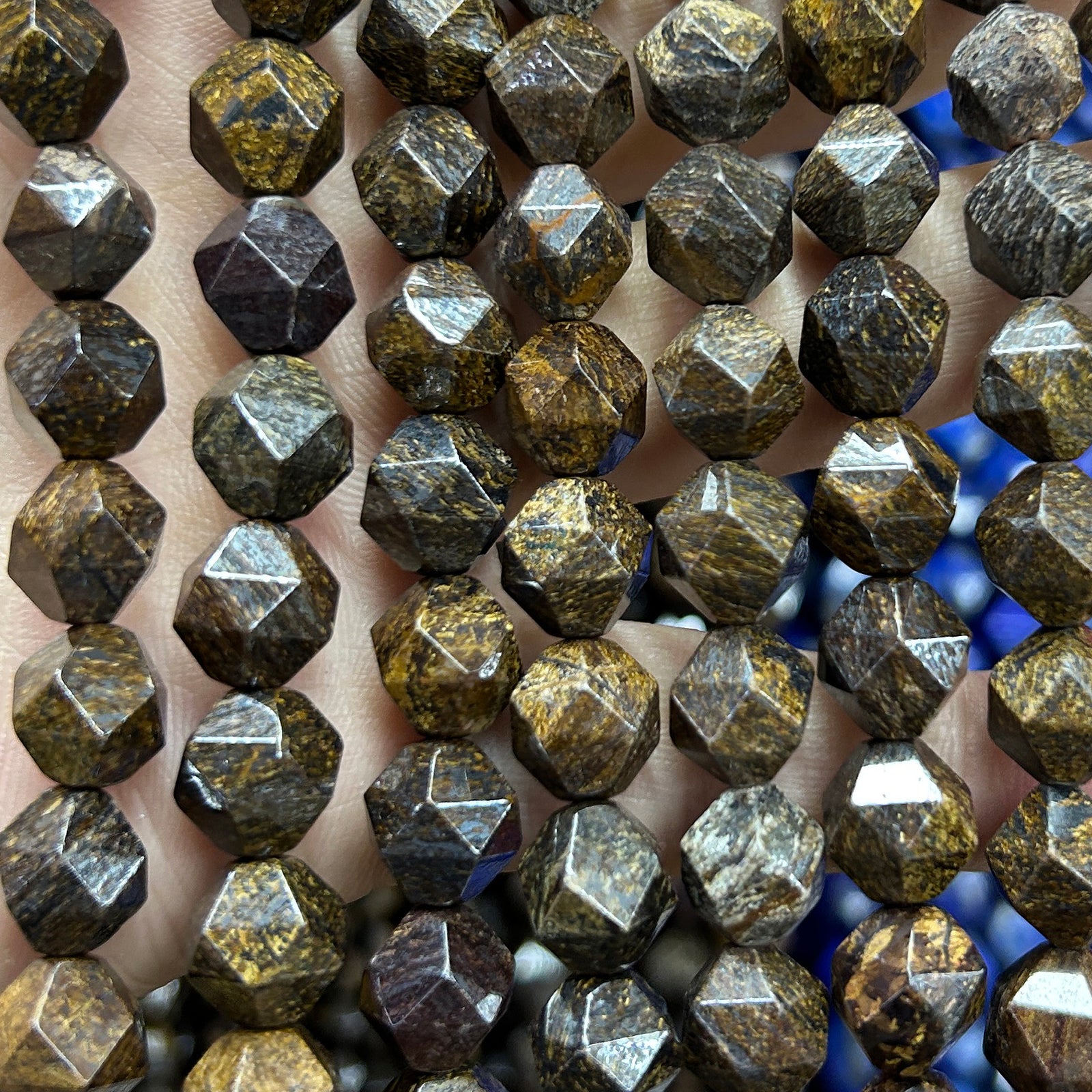 Perles à facettes en pépites de bronzite 6 mm, 8 mm, 10 mm, 15 pouces