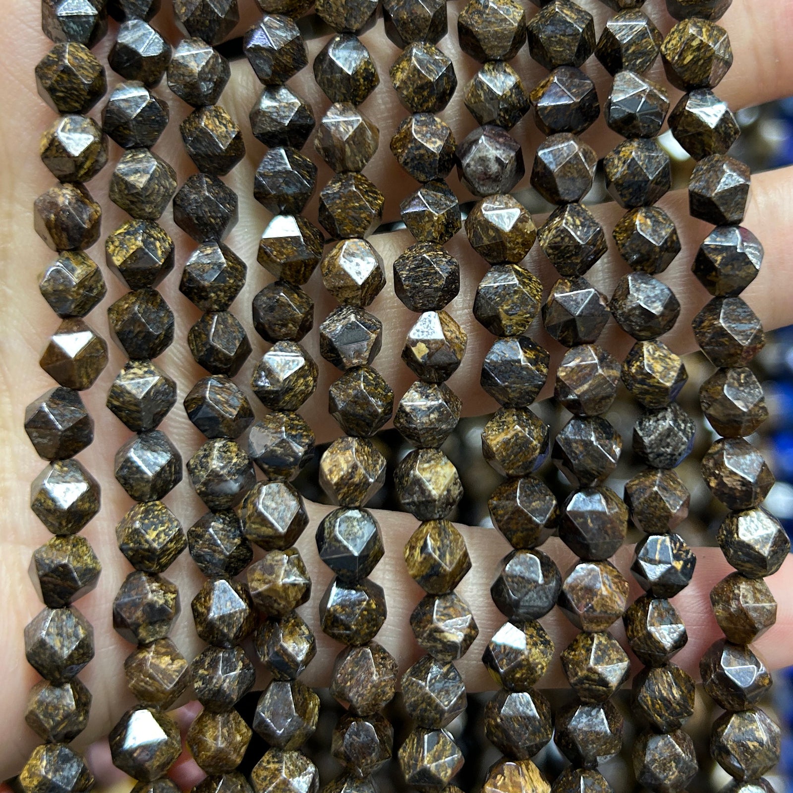 Perles à facettes en pépites de bronzite 6 mm, 8 mm, 10 mm, 15 pouces