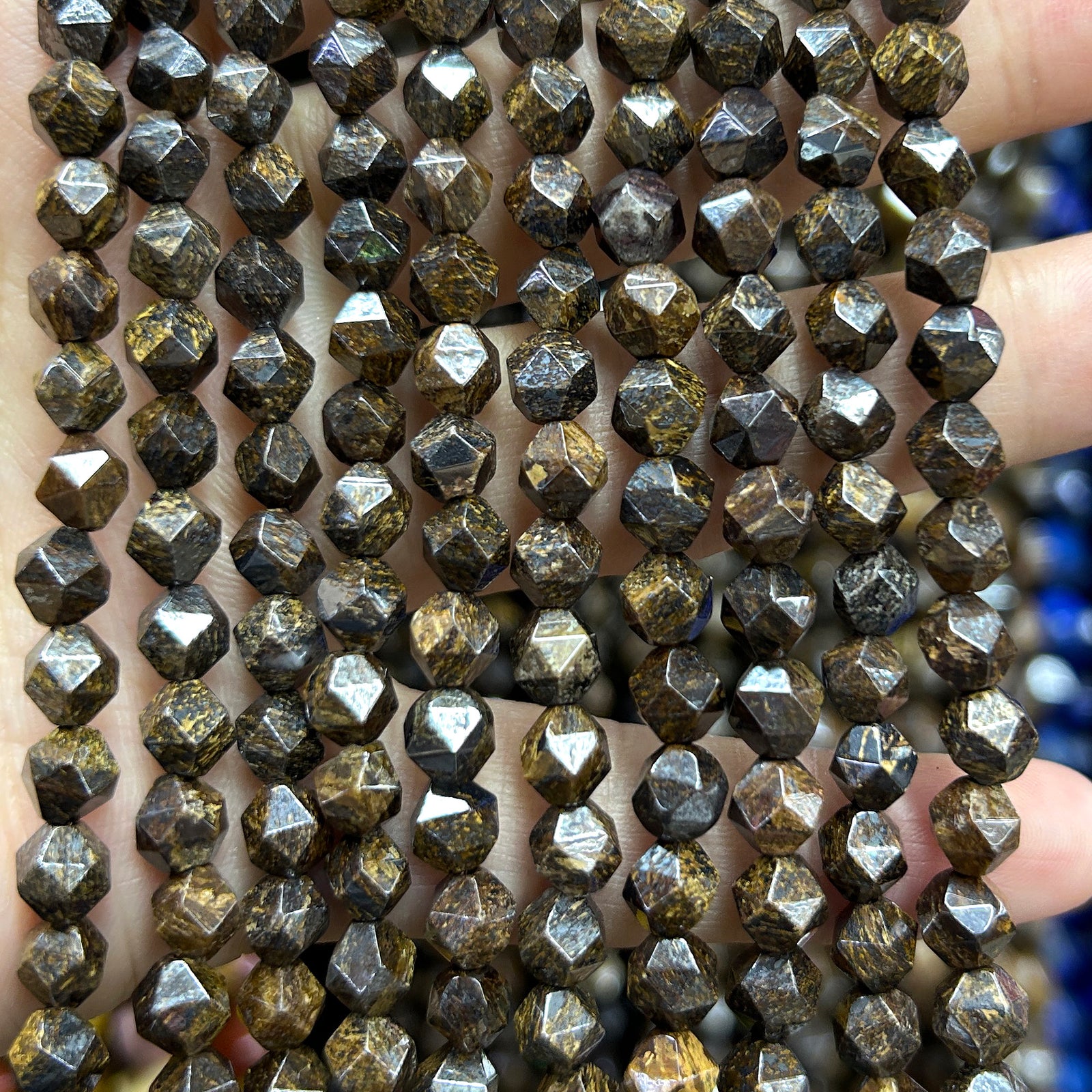 Perles à facettes en pépites de bronzite 6 mm, 8 mm, 10 mm, 15 pouces