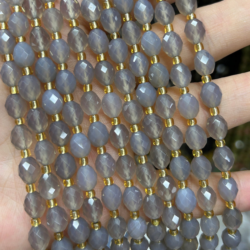 Gray Agate Olive Faceted Beads 15''