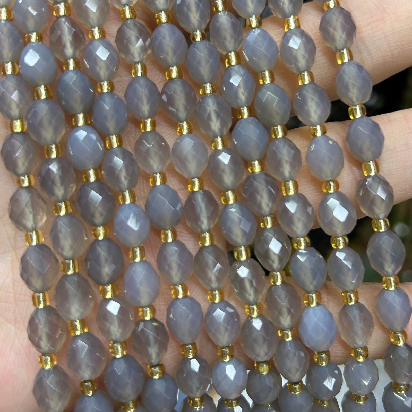 Gray Agate Olive Faceted Beads 15''