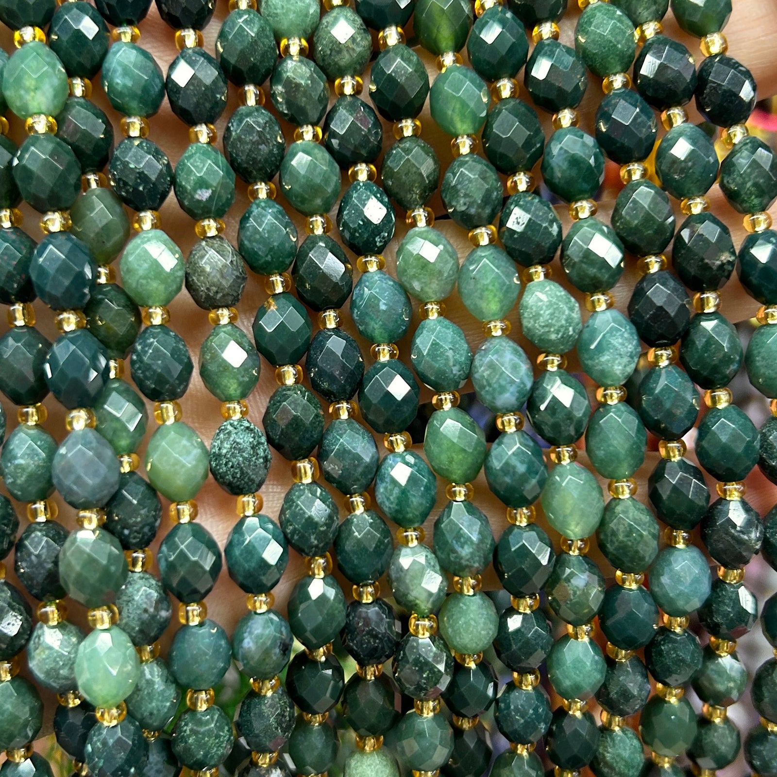 Moss Agate Olive Faceted Beads 15''