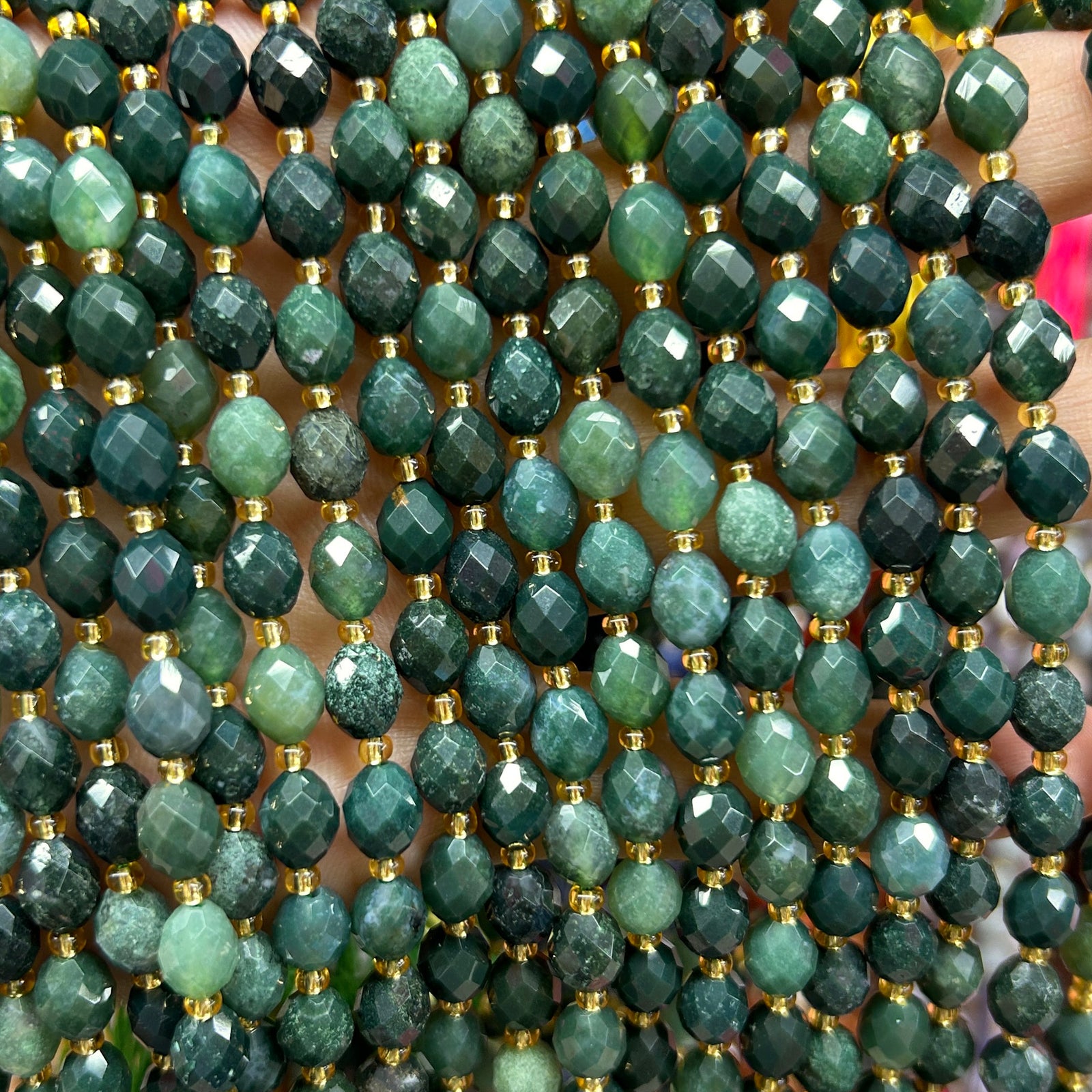 Moss Agate Olive Faceted Beads 15''
