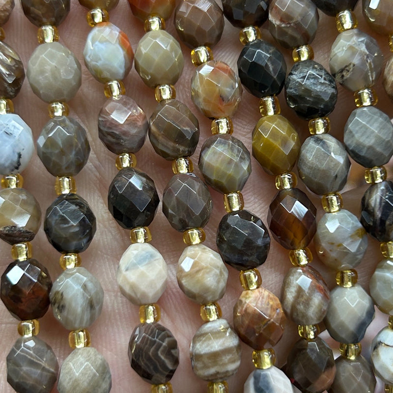 Petrified Wood Jasper Olive Faceted Beads 15''