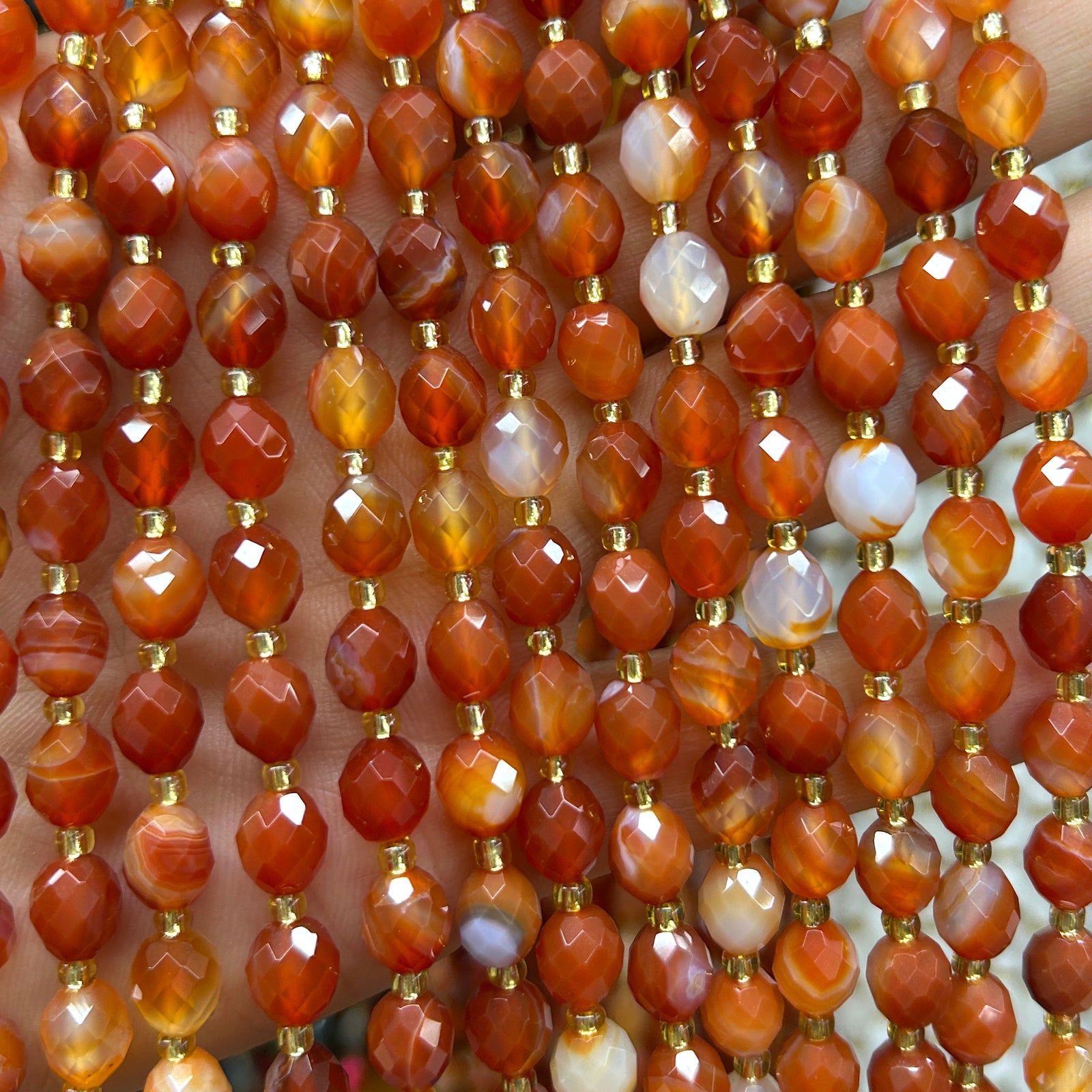 Red Agate Olive Faceted Beads 15''