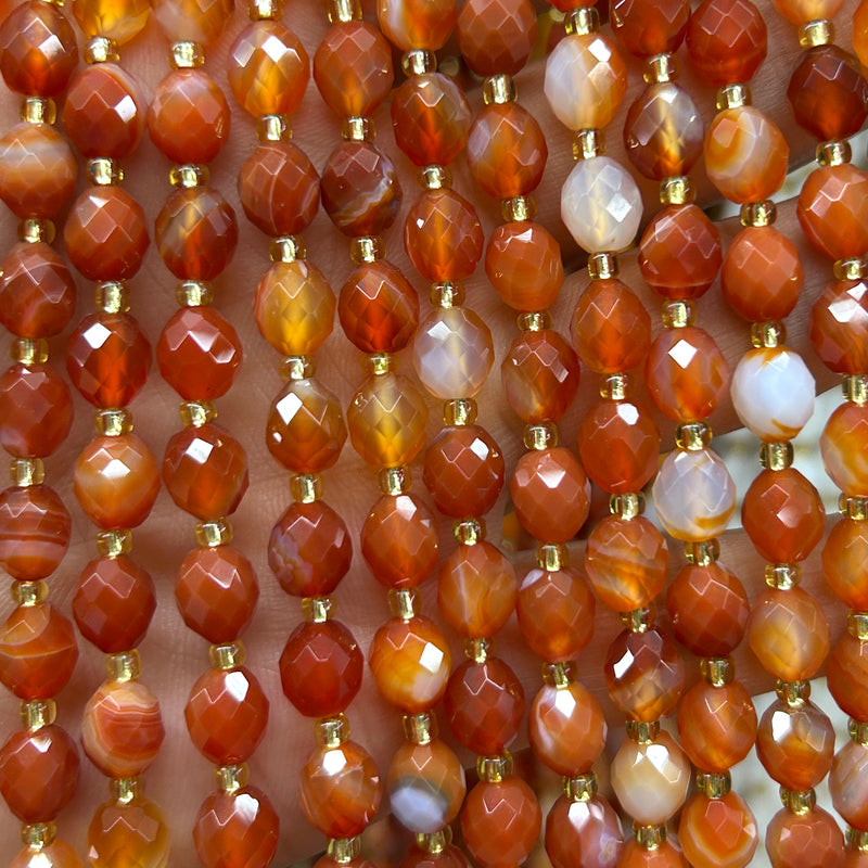 Red Agate Olive Faceted Beads 15''