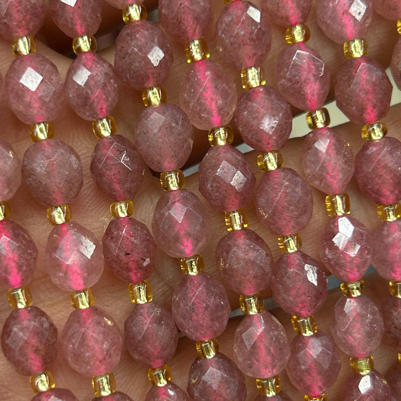 Red Strawberry Quartz Olive Faceted Beads 15''