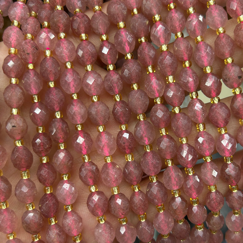 Red Strawberry Quartz Olive Faceted Beads 15''