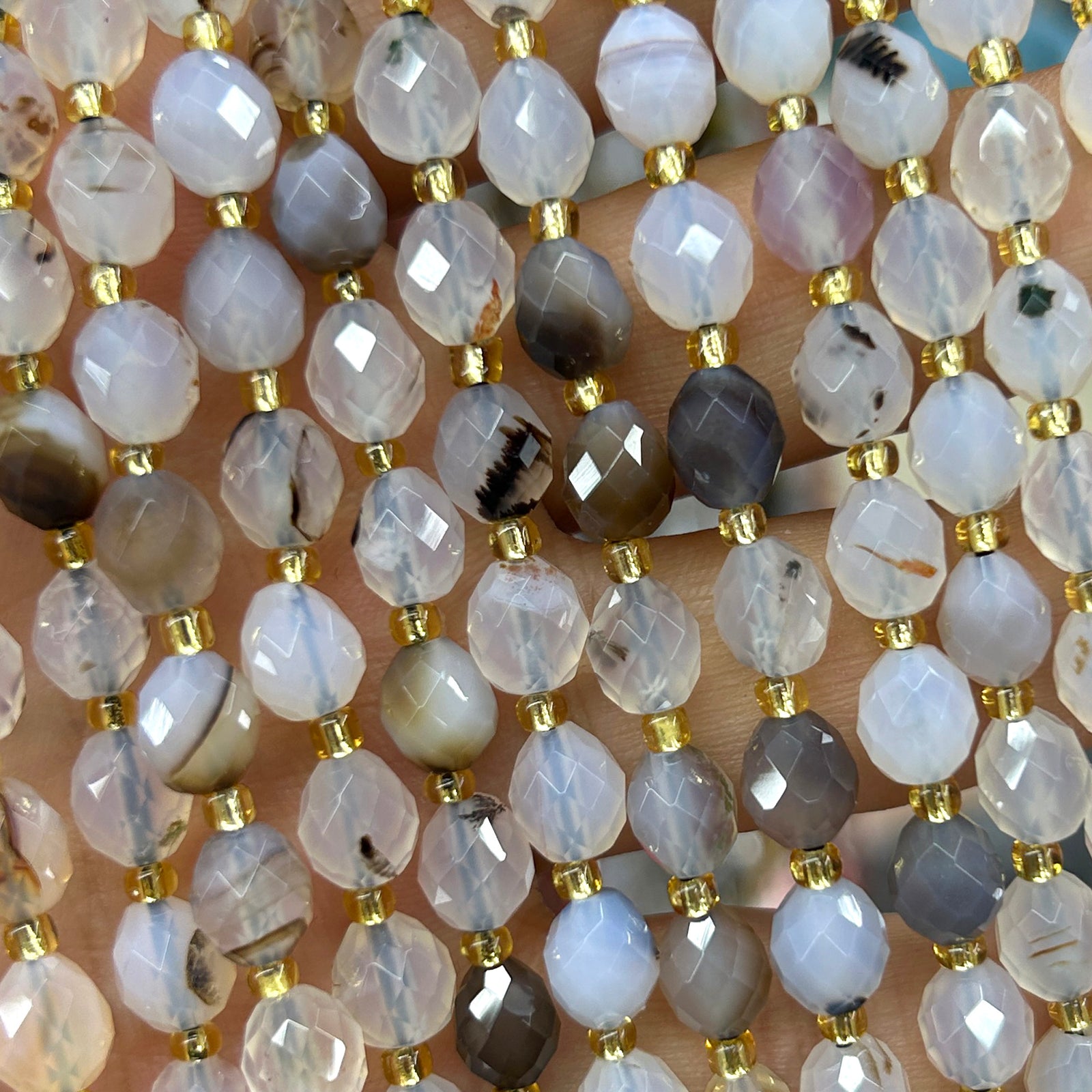 Black White Agate Olive Faceted Beads 15''