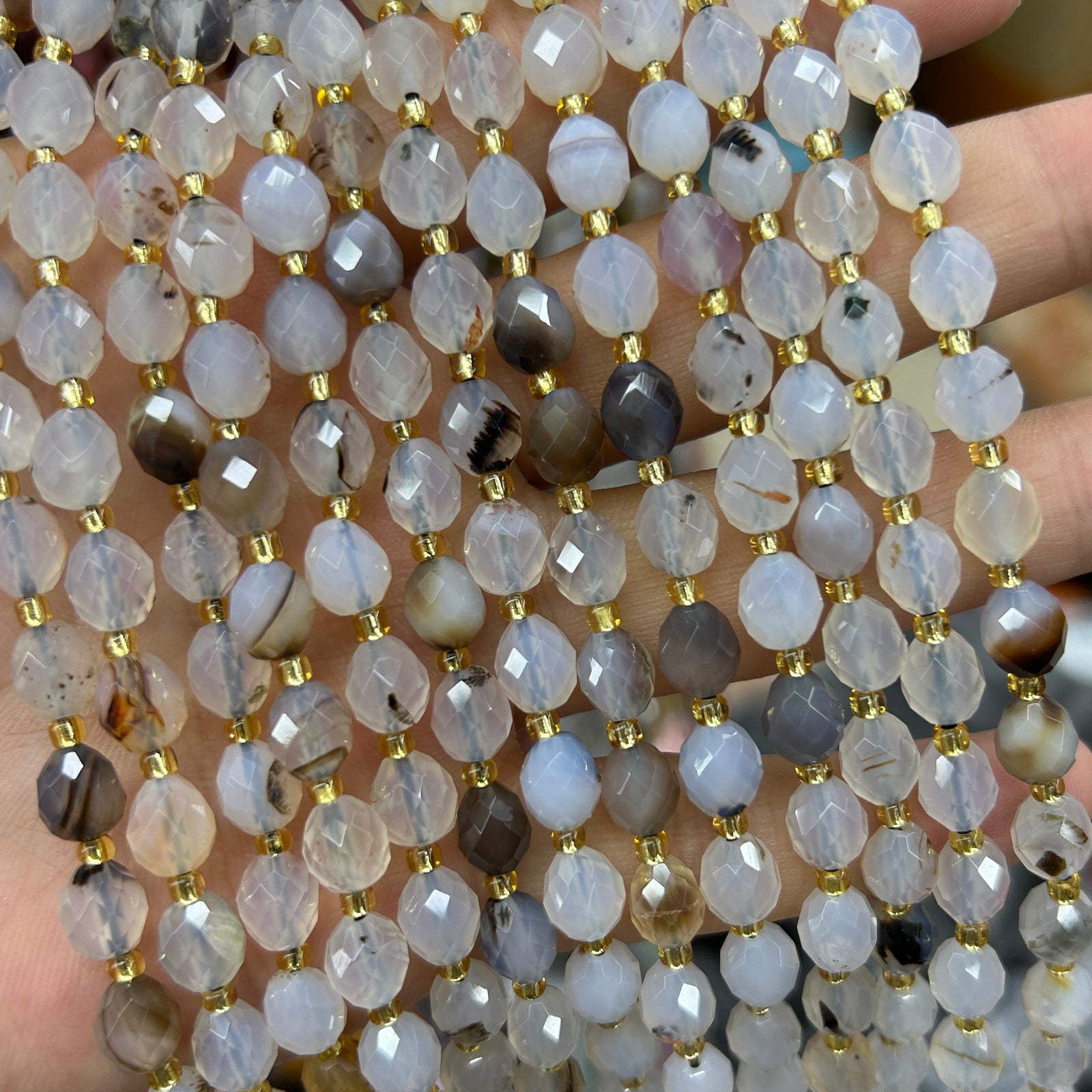 Black White Agate Olive Faceted Beads 15''