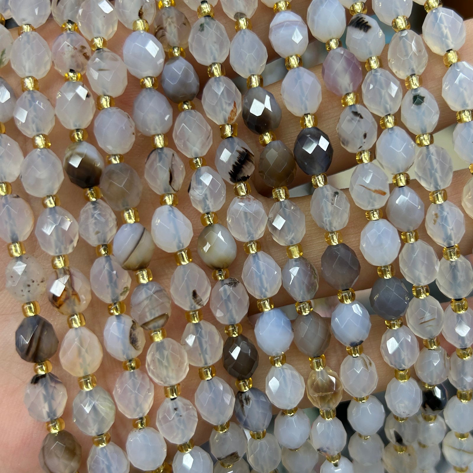 Black White Agate Olive Faceted Beads 15''