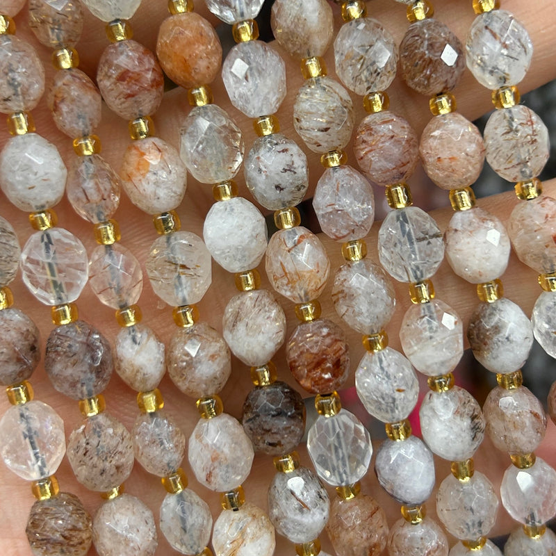 Black Gold Super Seven Olive Faceted Beads 15''