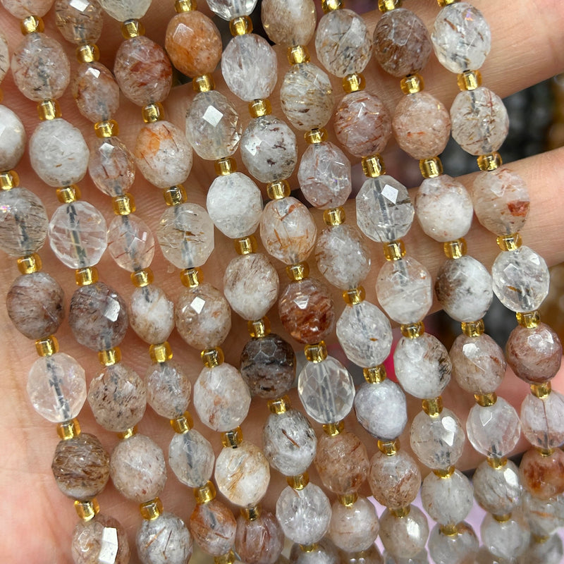 Black Gold Super Seven Olive Faceted Beads 15''