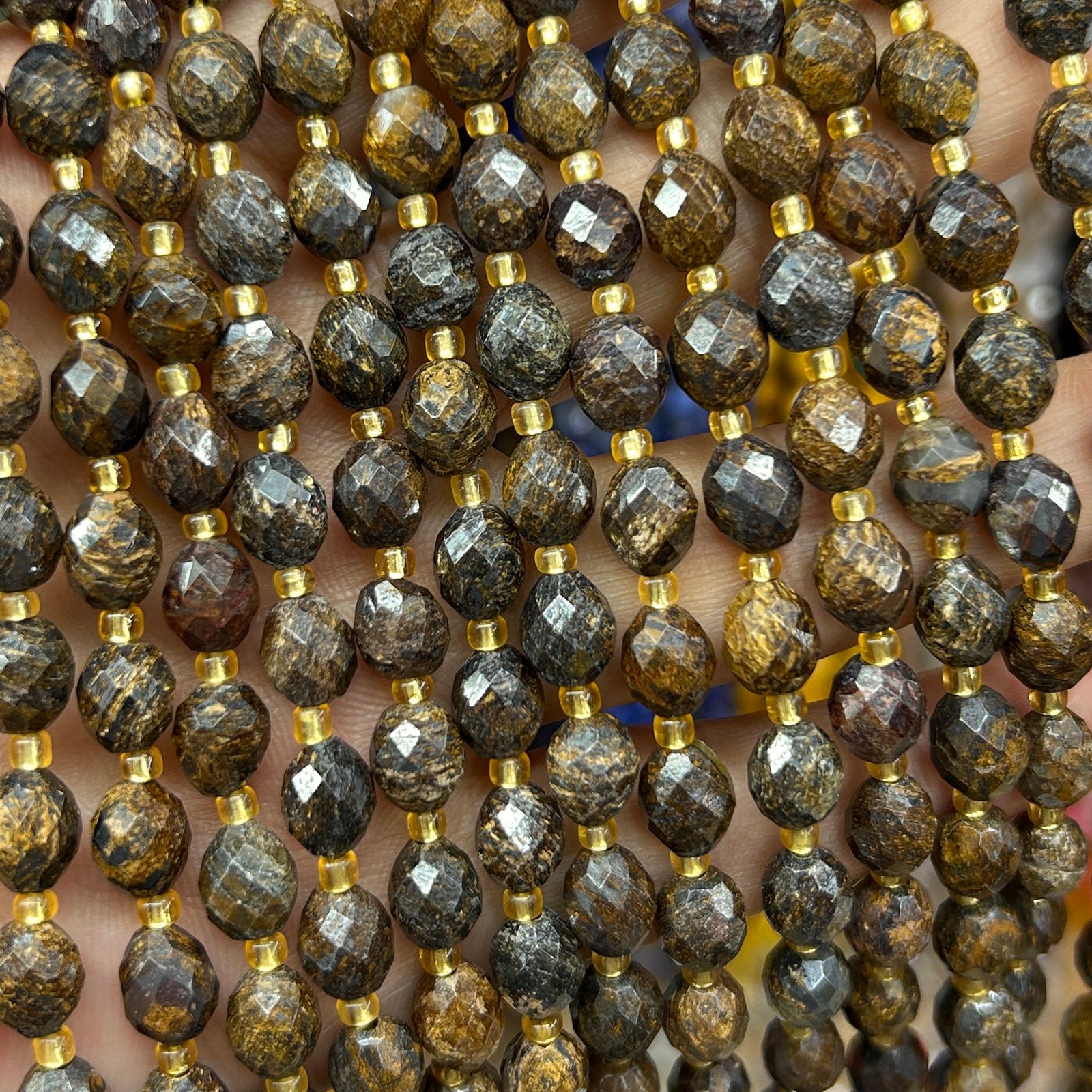Bronzite Olive Faceted Beads 15''