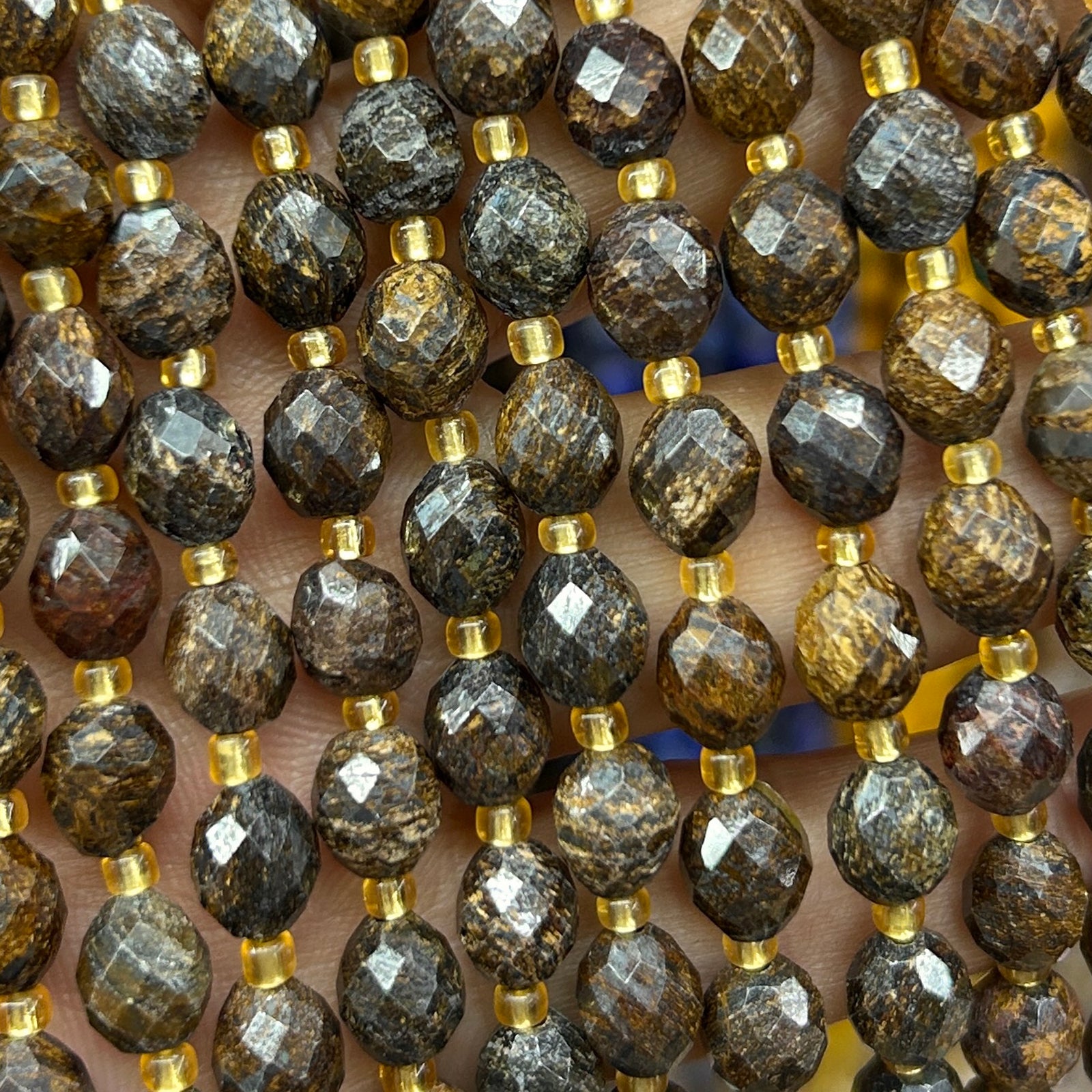 Bronzite Olive Faceted Beads 15''