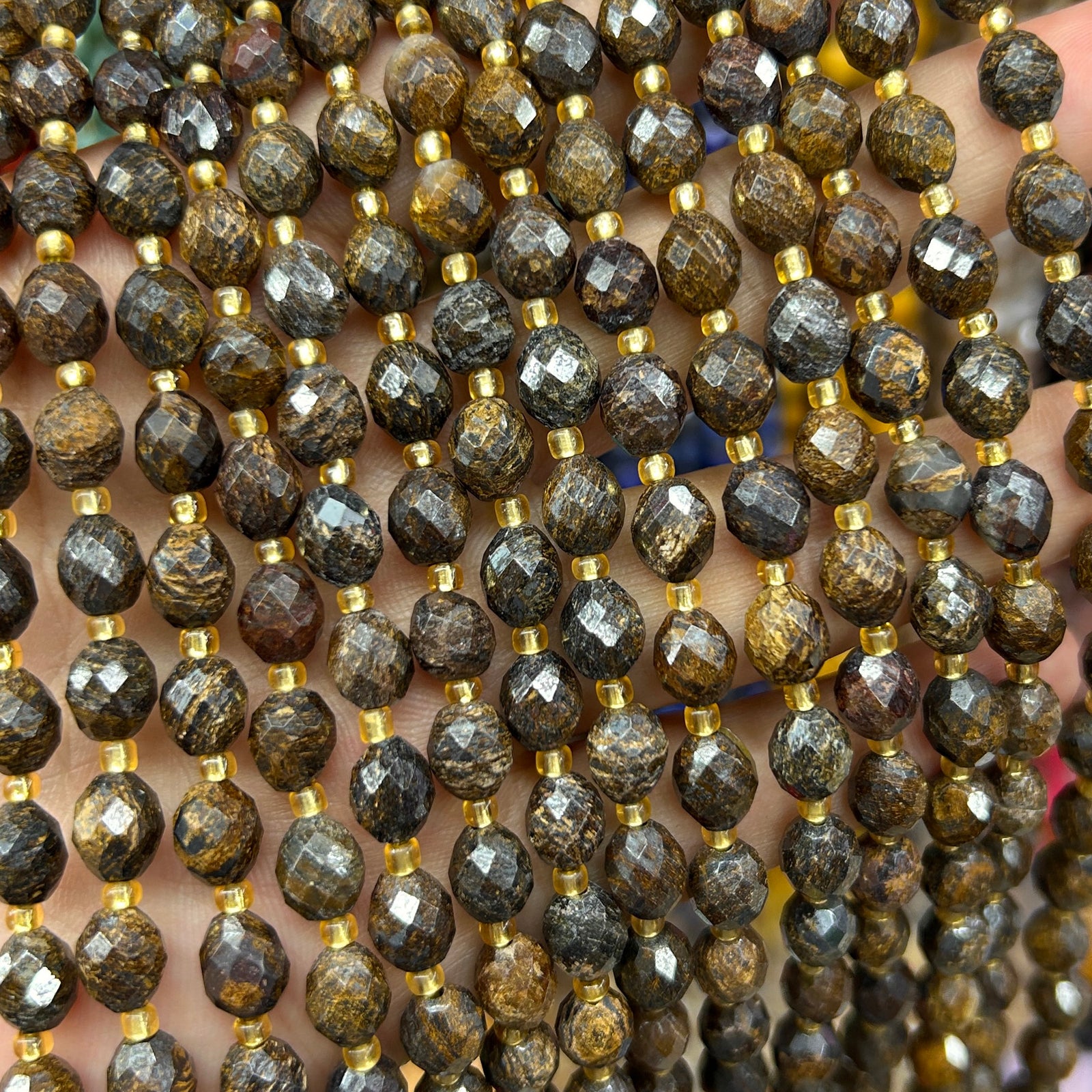 Bronzite Olive Faceted Beads 15''
