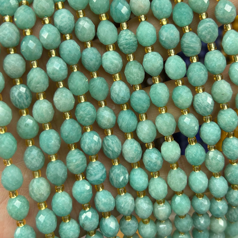 Green Amazonite Olive Faceted Beads 15''