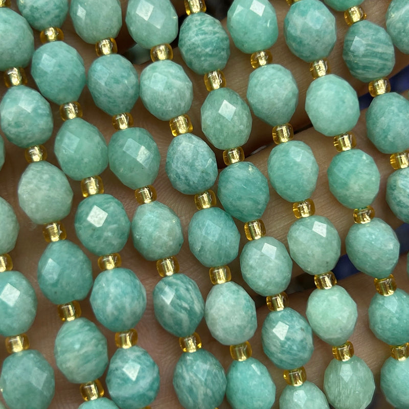 Green Amazonite Olive Faceted Beads 15''