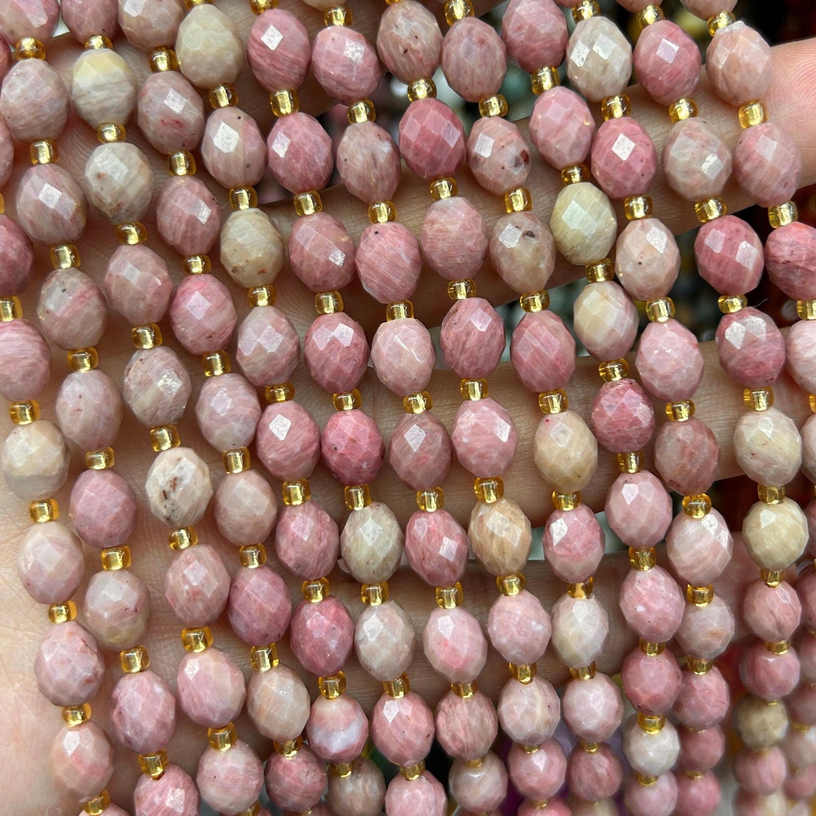 Rhodonite Olive Faceted Beads 15''