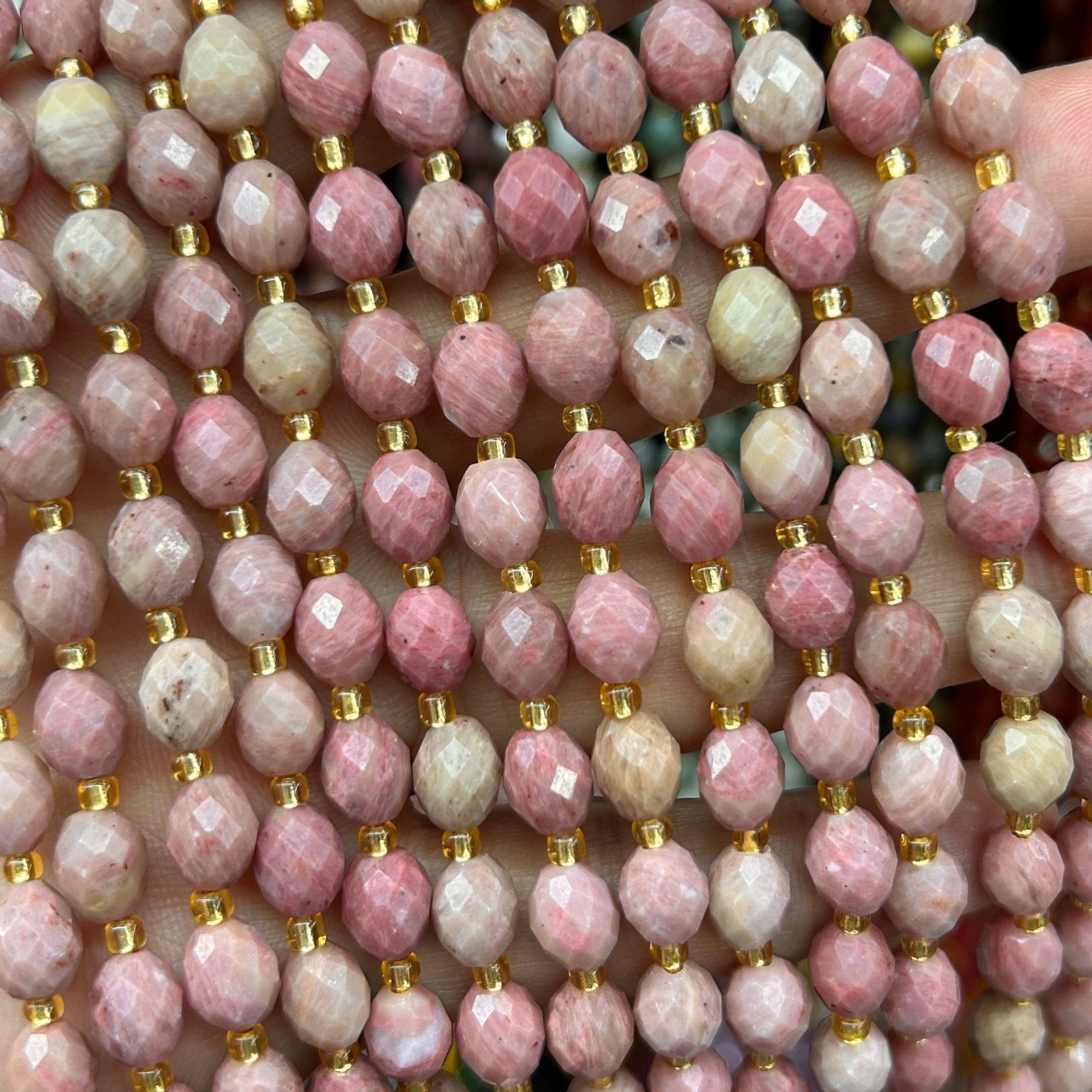 Rhodonite Olive Faceted Beads 15''