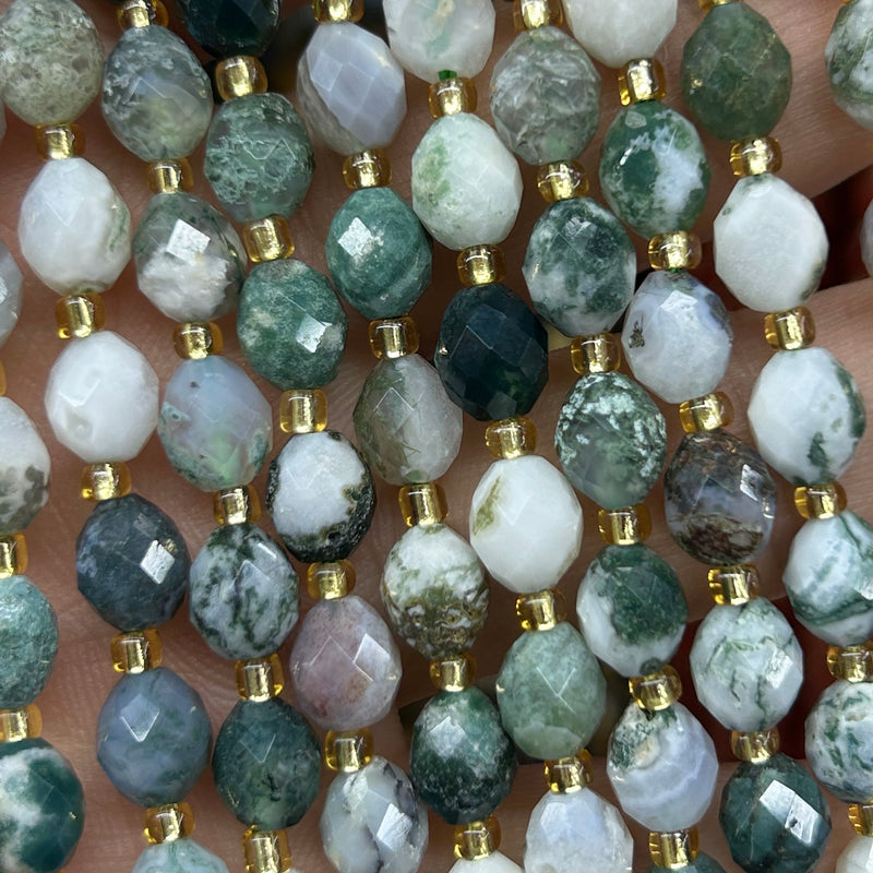 Tree Agate Olive Faceted Beads 15''