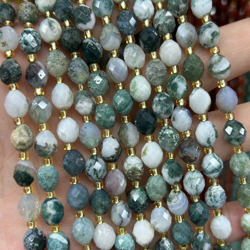 Tree Agate Olive Faceted Beads 15''