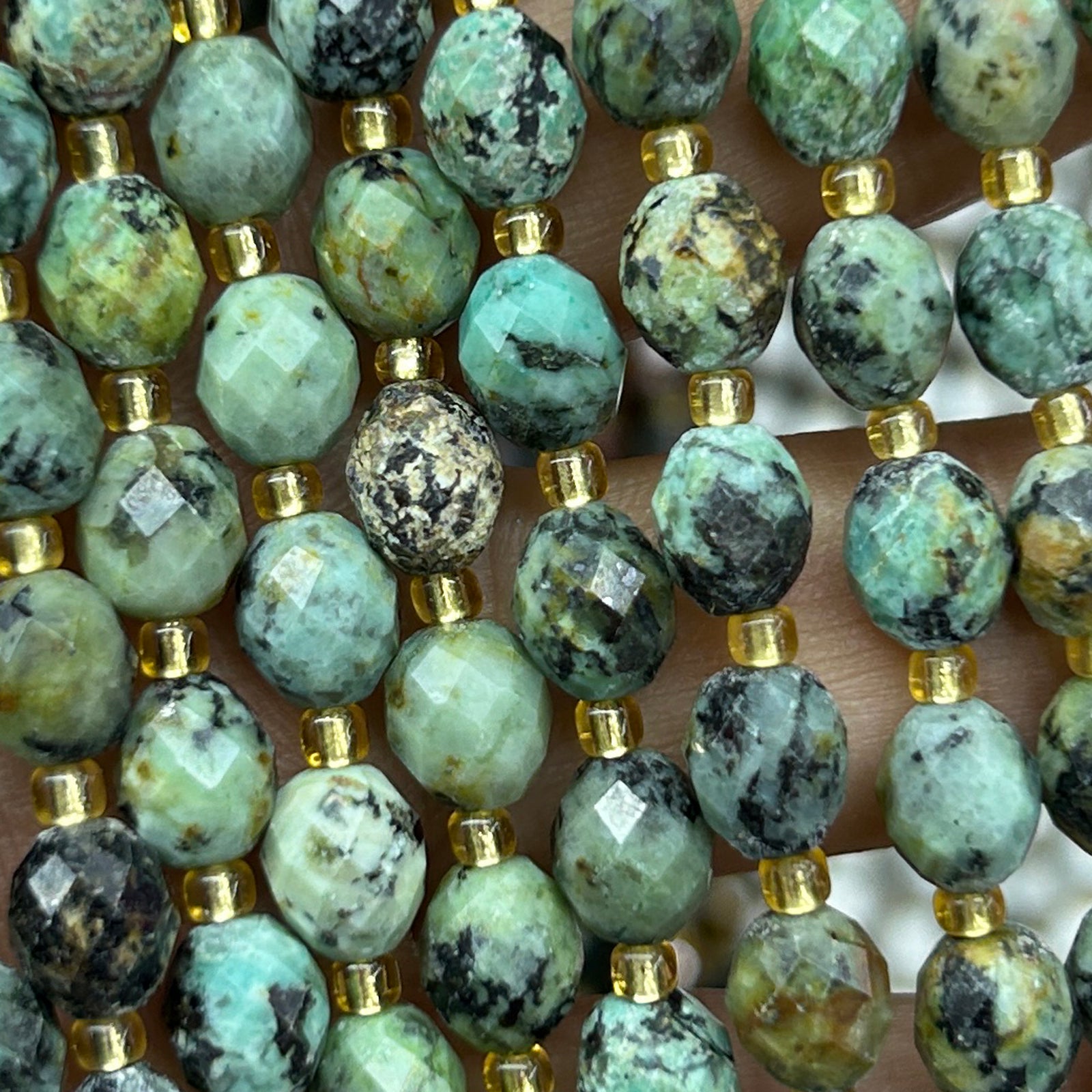 African Turquoise Olive Faceted Beads 15''