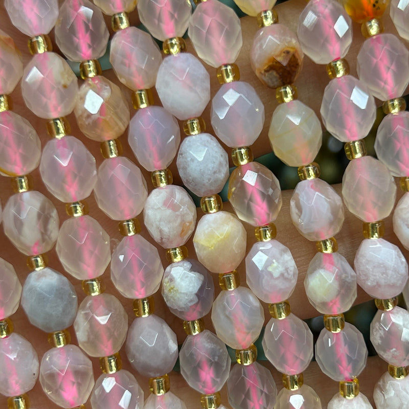 Blossom Agate Olive Faceted Beads 15''