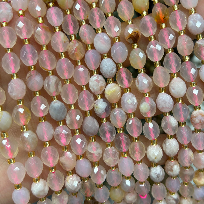 Blossom Agate Olive Faceted Beads 15''