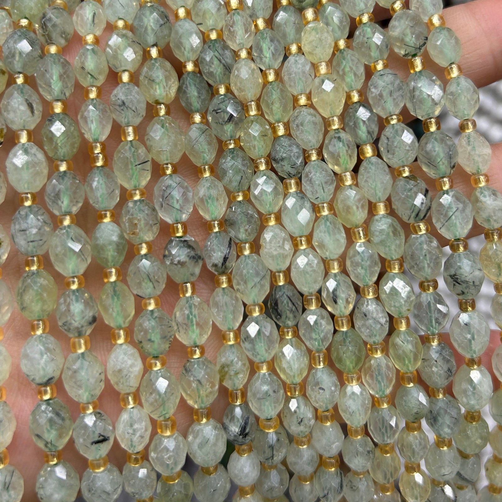 Prehnite Olive Faceted Beads 15''