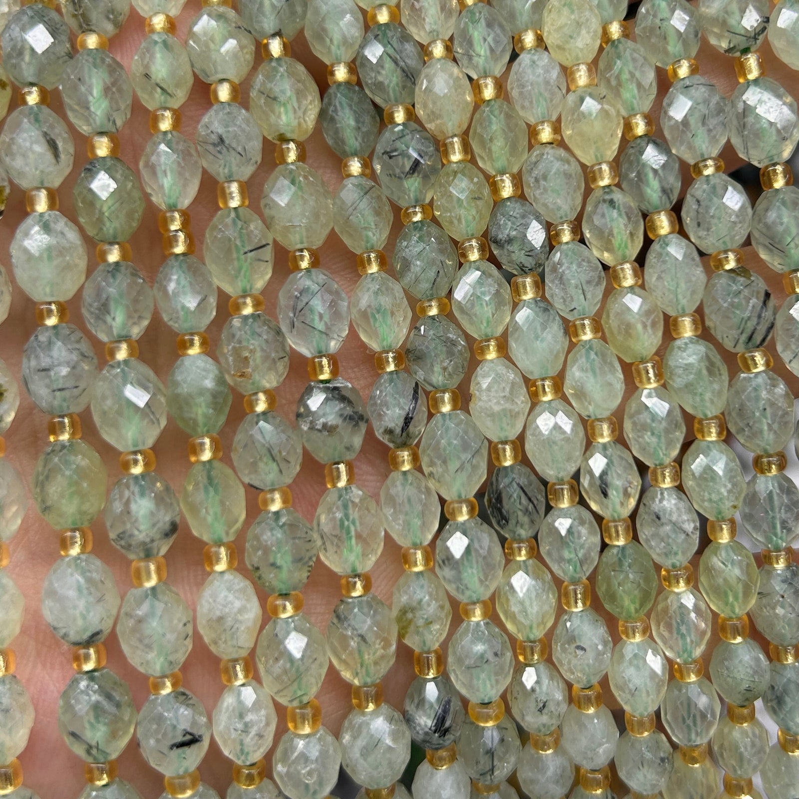 Prehnite Olive Faceted Beads 15''