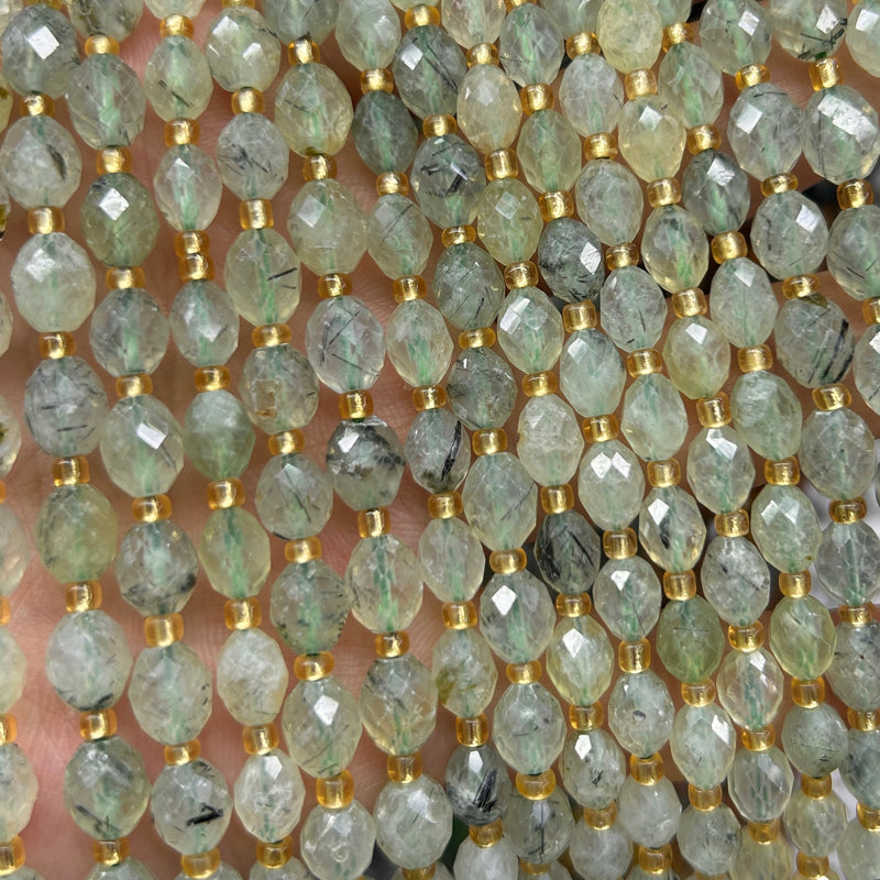 Prehnite Olive Faceted Beads 15''