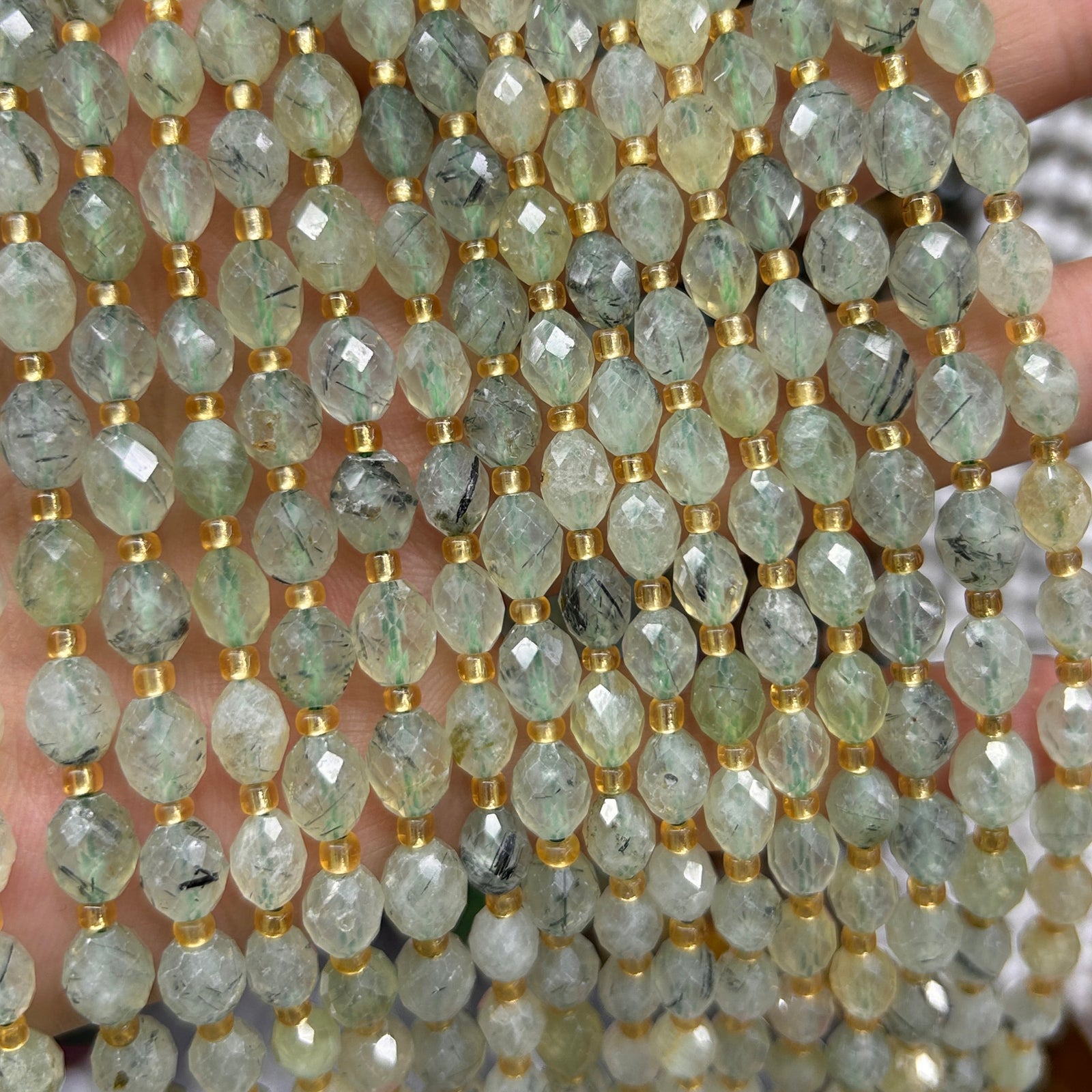 Prehnite Olive Faceted Beads 15''