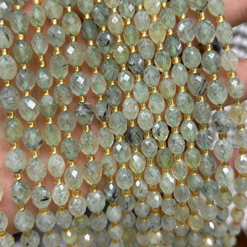 Prehnite Olive Faceted Beads 15''