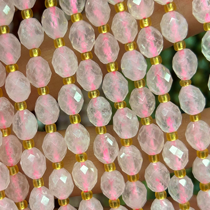 Rose Quartz Olive Faceted Beads 15''