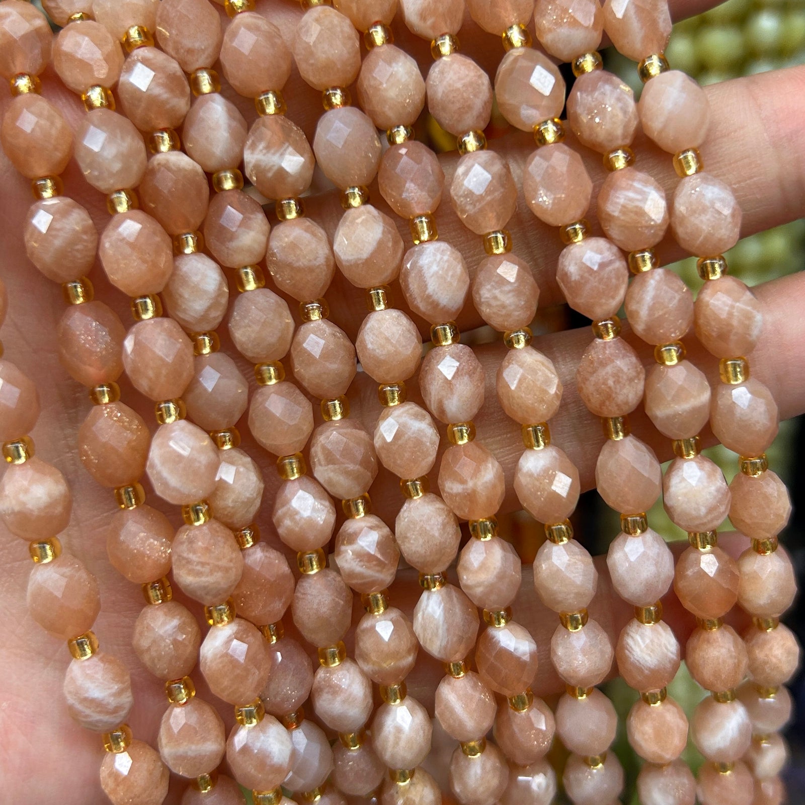 Sunstone Olive Faceted Beads 15''