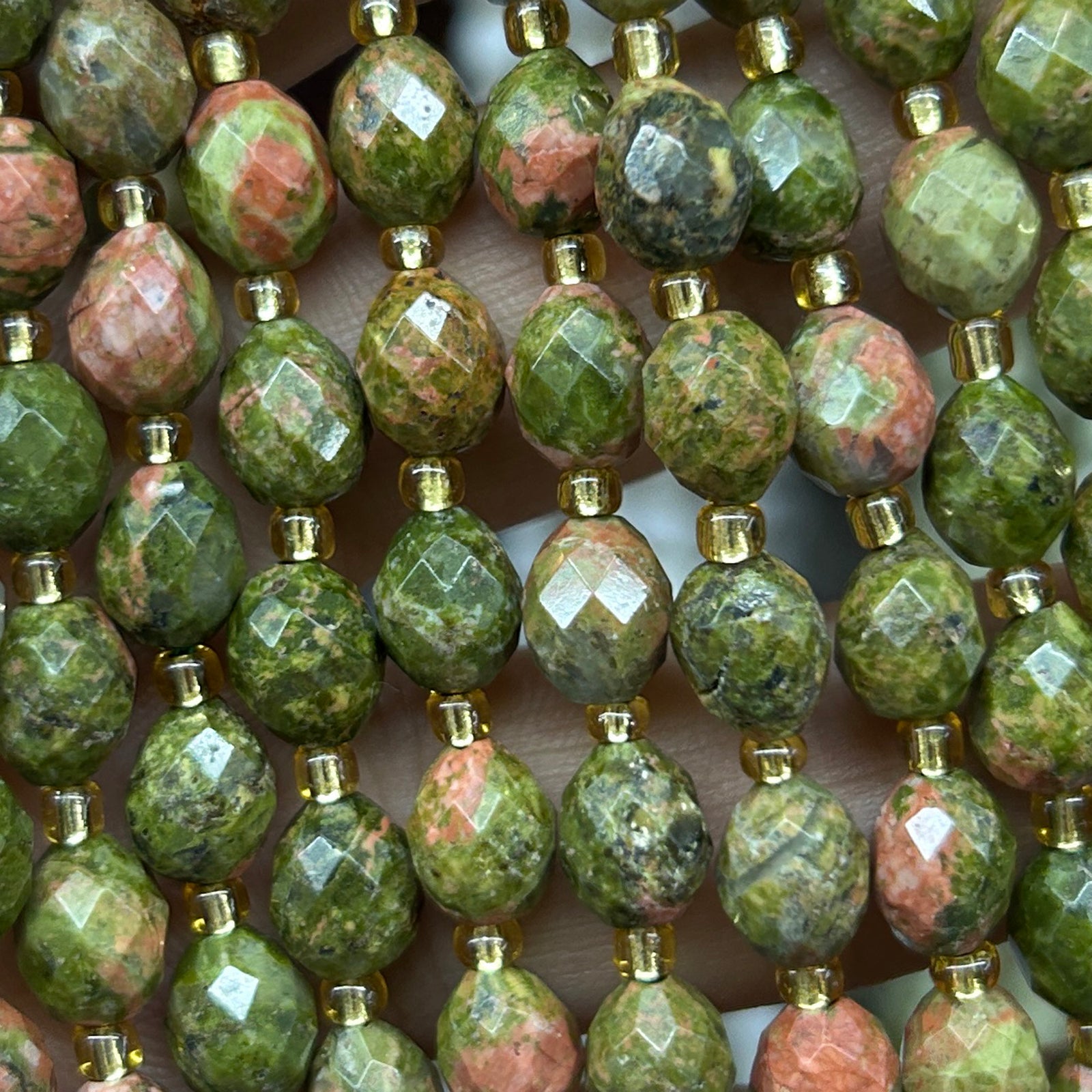 Unakite Olive Faceted Beads 15''