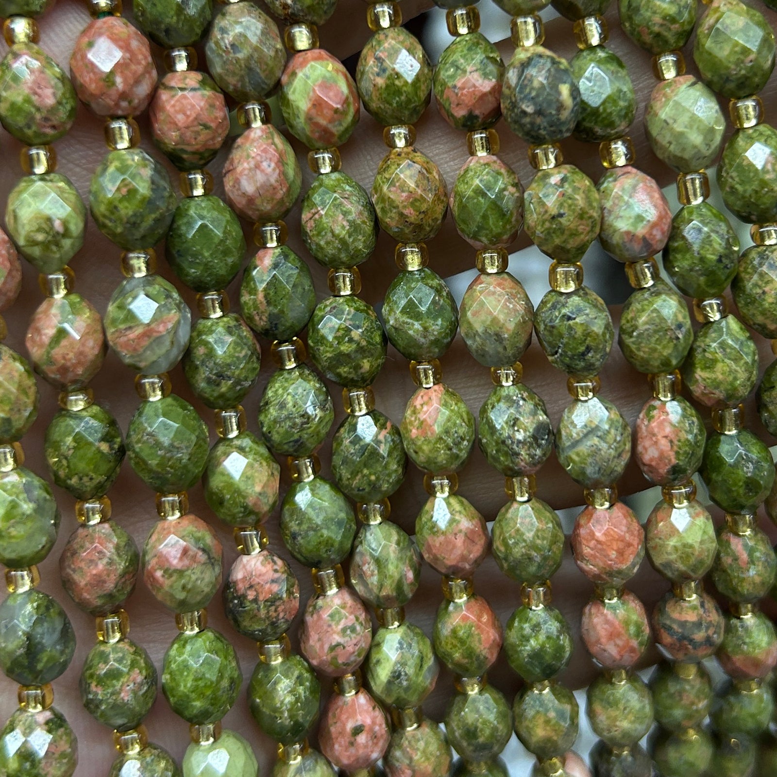 Unakite Olive Faceted Beads 15''